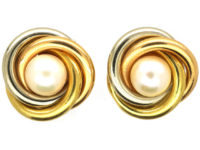 18ct Three Colour Gold & Cultured Pearl Earrings