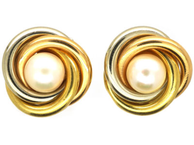 18ct Three Colour Gold & Cultured Pearl Earrings