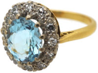 18ct Gold Aquamarine & Diamond Oval Cluster Ring