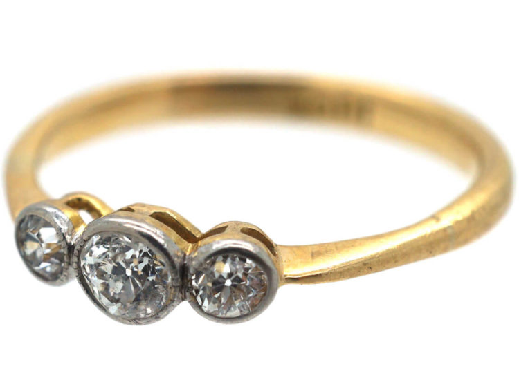Edwardian 18ct Gold & Platinum Three Stone Diamond Ring