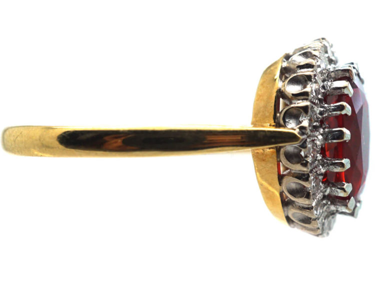 18ct Gold Fire Opal & Diamond Oval Cluster Ring