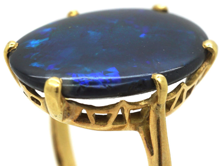 Art Deco 18ct Gold & Large Black Opal Ring