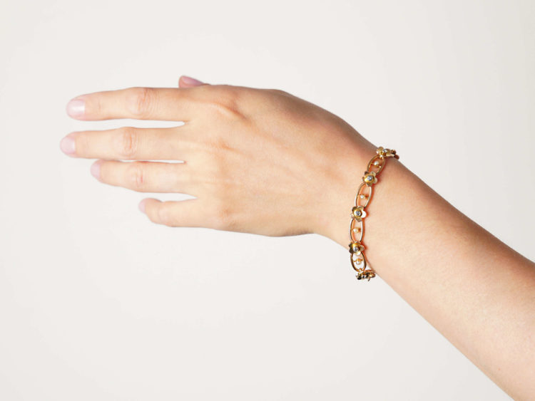 Edwardian 18ct Gold, Diamond & Natural Split Pearl Bracelet