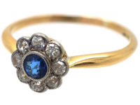 Edwardian 18ct Gold & Platinum Sapphire & Diamond Cluster Ring