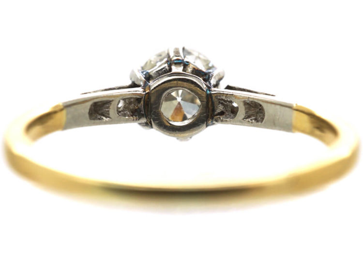 Art Deco Diamond Solitaire Ring with Diamond Shoulders