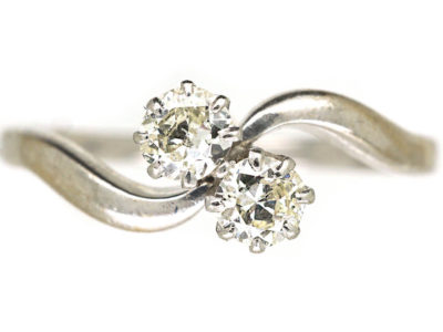 Edwardian 18ct White Gold & Platinum Two Diamond Twist Ring