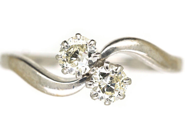 Edwardian 18ct White Gold & Platinum Two Diamond Twist Ring