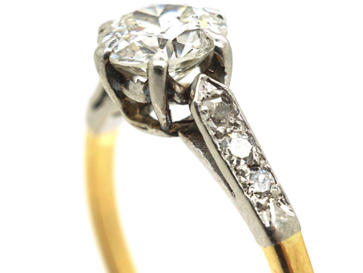 Art Deco Diamond Solitaire Ring with Diamond Shoulders