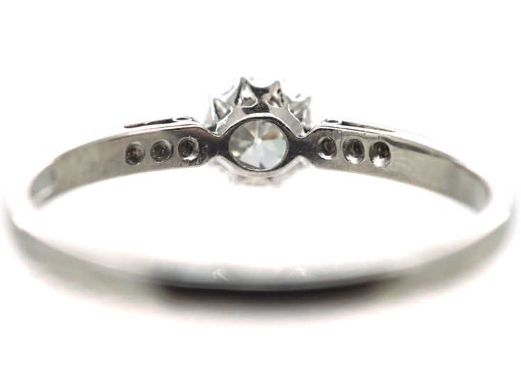 Art Deco Platinum Diamond Solitaire Ring with Diamond Set Shoulders
