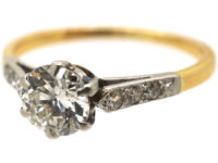Art Deco Diamond Solitaire Ring with Diamond Shoulders