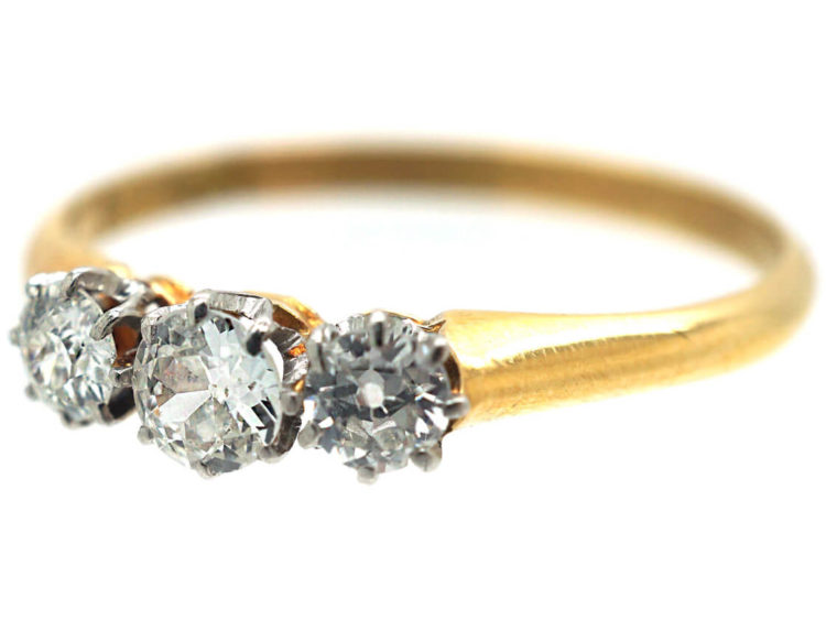 Edwardian 18ct Gold & Platinum Three Stone Diamond Ring