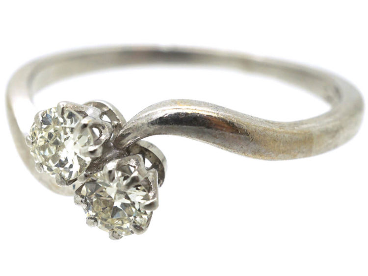 Edwardian 18ct White Gold & Platinum Two Diamond Twist Ring
