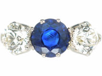 Art Deco 18ct Gold & Platinum, Diamond & Sapphire Three Stone Ring