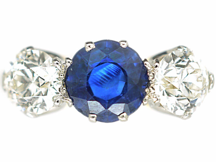 Art Deco 18ct Gold & Platinum, Diamond & Sapphire Three Stone Ring