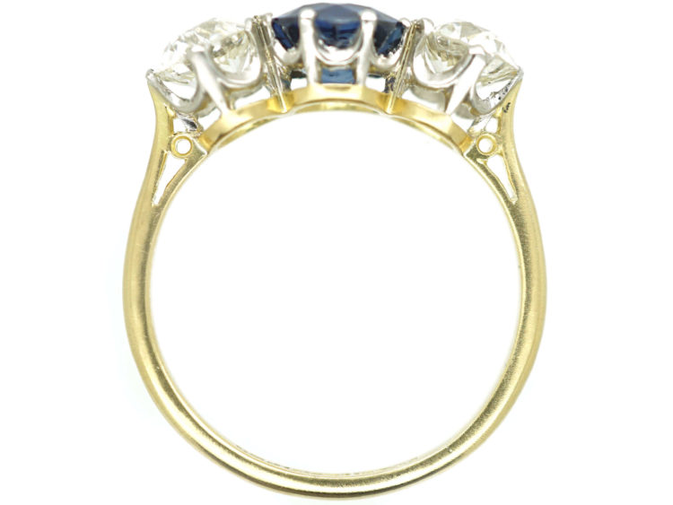 Art Deco 18ct Gold & Platinum, Diamond & Sapphire Three Stone Ring