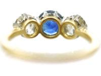 Art Deco 18ct Gold & Platinum, Diamond & Sapphire Three Stone Ring