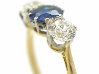 Art Deco 18ct Gold & Platinum, Diamond & Sapphire Three Stone Ring