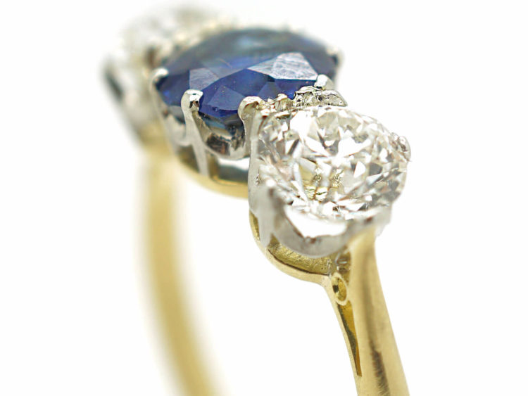 Art Deco 18ct Gold & Platinum, Diamond & Sapphire Three Stone Ring