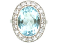 18ct White Gold, Aquamarine & Diamond Oval Cluster Ring