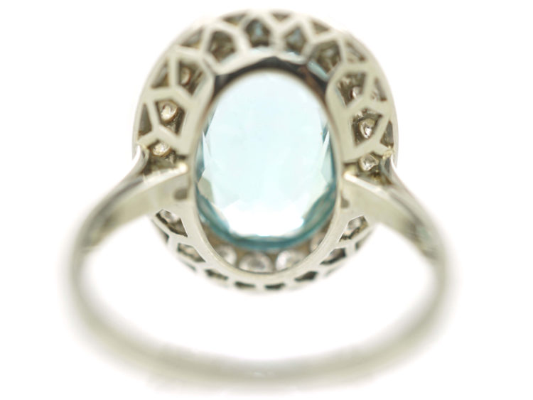 18ct White Gold, Aquamarine & Diamond Oval Cluster Ring