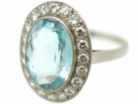 18ct White Gold, Aquamarine & Diamond Oval Cluster Ring