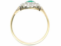 Art Deco 18ct Gold & Platinum, Emerald & Diamond Octagonal Shaped Ring