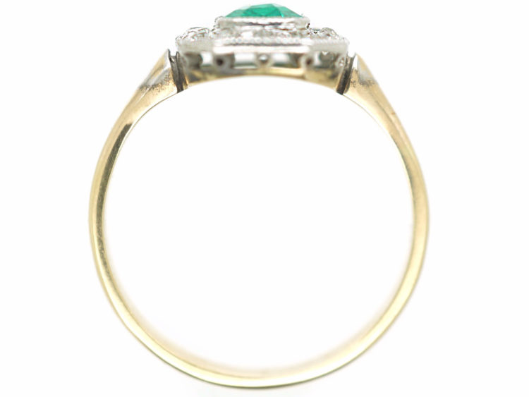 Art Deco 18ct Gold & Platinum, Emerald & Diamond Octagonal Shaped Ring