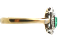 Art Deco 18ct Gold & Platinum, Emerald & Diamond Octagonal Shaped Ring