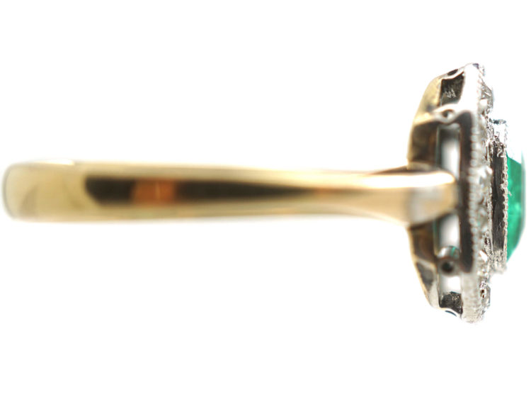 Art Deco 18ct Gold & Platinum, Emerald & Diamond Octagonal Shaped Ring