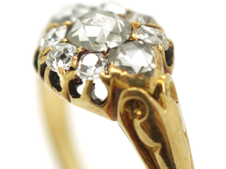 Victorian 18ct Gold Rose Diamond & Old Mine Cut Diamond Cluster Ring