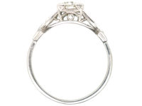 Art Deco Platinum Diamond Solitaire Ring with Diamond Set Pierced Shoulders