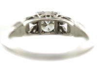 Art Deco Platinum Diamond Solitaire Ring with Diamond Set Pierced Shoulders