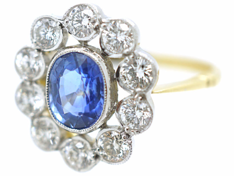 18ct Gold & Platinum, Sapphire & Diamond Cluster Ring
