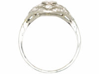 Art Deco French Platinum & Diamond Pierced Work Cluster Ring