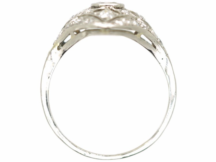 Art Deco French Platinum & Diamond Pierced Work Cluster Ring