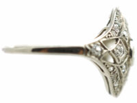 Art Deco French Platinum & Diamond Pierced Work Cluster Ring