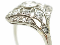 Art Deco French Platinum & Diamond Pierced Work Cluster Ring