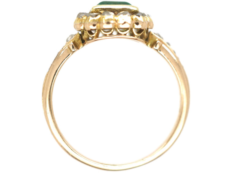 Edwardian 18ct Gold Square Cut Emerald & Rose Diamond Ring