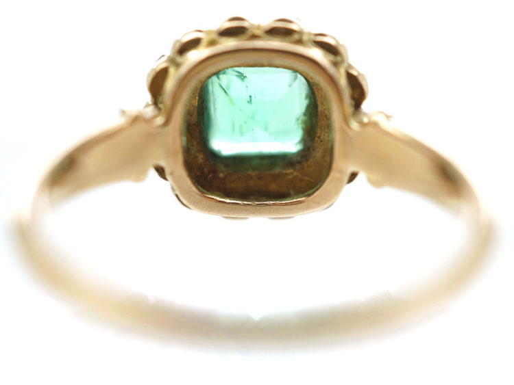 Edwardian 18ct Gold Square Cut Emerald & Rose Diamond Ring