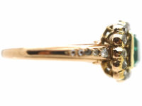 Edwardian 18ct Gold Square Cut Emerald & Rose Diamond Ring