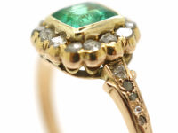 Edwardian 18ct Gold Square Cut Emerald & Rose Diamond Ring