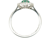 Edwardian 18ct White Gold & Platinum, Emerald & Diamond Cluster Ring
