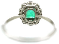 Edwardian 18ct White Gold & Platinum, Emerald & Diamond Cluster Ring