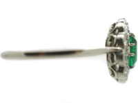 Edwardian 18ct White Gold & Platinum, Emerald & Diamond Cluster Ring