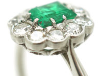 Edwardian 18ct White Gold & Platinum, Emerald & Diamond Cluster Ring