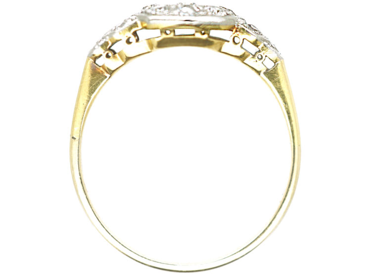Edwardian 18ct Gold & Platinum Diamond Cluster Ring with Stepped Shoulders