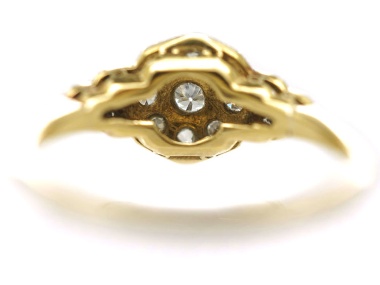 Edwardian 18ct Gold & Platinum Diamond Cluster Ring with Stepped Shoulders
