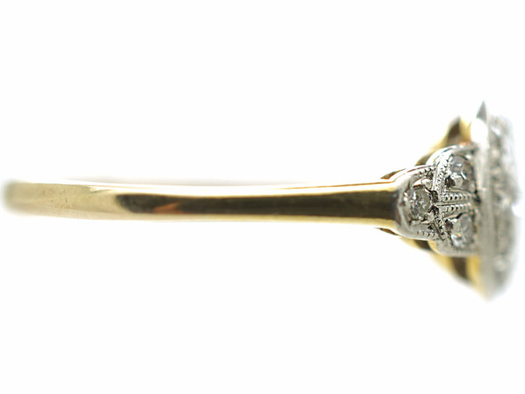 Edwardian 18ct Gold & Platinum Diamond Cluster Ring with Stepped Shoulders