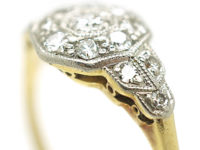 Edwardian 18ct Gold & Platinum Diamond Cluster Ring with Stepped Shoulders