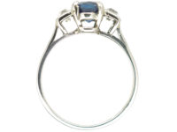 Art Deco Platinum Three Stone Sapphire & Diamond Ring